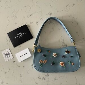 Coach Blue Floral Embellished Swinger Bag 20